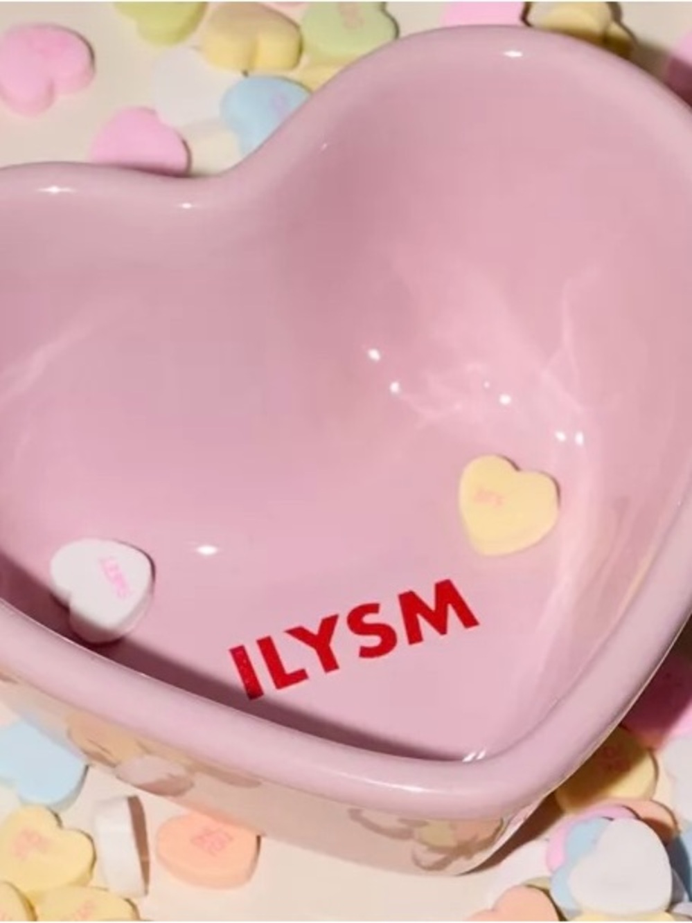 Urban Outfitters Pink Heart Ceramic Bowl with Red ILYSM Text